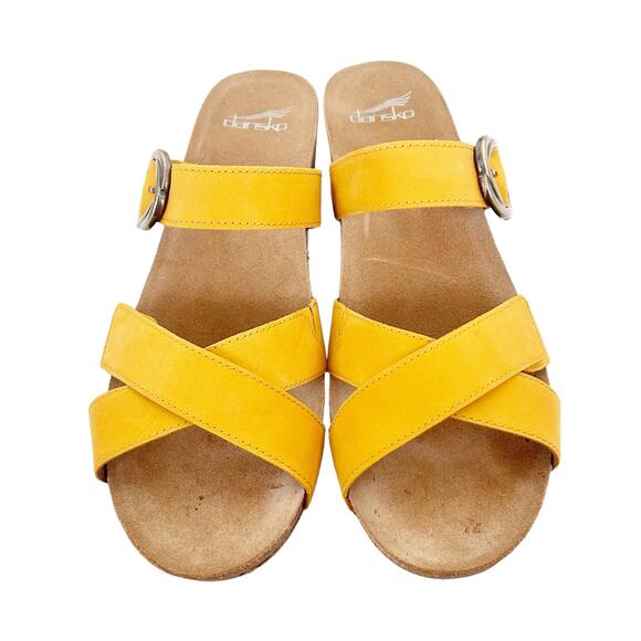 Dansko Susie Mango Yellow Leather Wedge Sandals Sz 42 - Picture 3 of 8